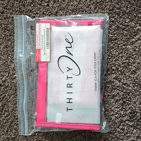 NEW Thirty One Hibiscus Pink Clear Crossbody Bag and Zipper Pouch - Picture 2 of 5